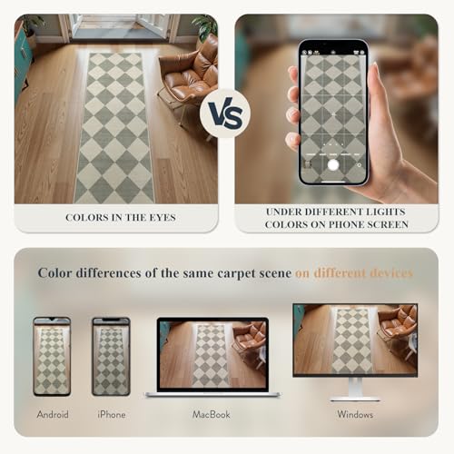 Checkered Print 5x7 Rugs for Living Room, Non Slip Soft Green Rugs for Bedroom Ultra Thin Washable Rugs 5x7, Moroccan Farmhouse Carpet for Playroom Kids Room, Classic Classroom Dorm Home Decor