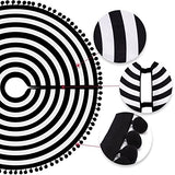 MACTING Christmas Black and White Tree Skirt, 30 Inch Annual Rings Tree Mat with Pom Poms for Xmas Tree Halloween Indoor Home Holiday Party Christmas Decorations