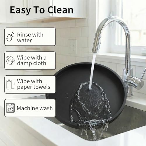 Round Tray Silicone Black, 10.6 Inch Bathroom Tray Countertop Decor, Vanity Trays for Bathroom Organizers, Waterproof Bathroom Tray for Counter, Decorative Coffee Table Tray
