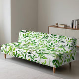 GLENLCWE Green Watercolor Leaves Armless Futon Cover Elastic Bottom Non-Armrest Couch Slipcover Washable Foldable Furniture Protector Fresh Natural Leaf Pattern for Living Room Loveseats