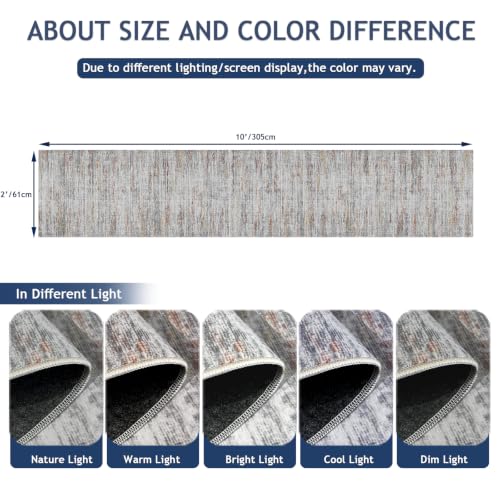 2x10 Runner Rug Non-Slip，Modern Abstract 10ft Washable Runner Rugs for Hallways, Ultra-Thin Long Kitchen Rug Runners,Stain Resistant Floor Carpet for Bedroom,Laundry Room,Entryway（Grey/Multi,2'x10'）