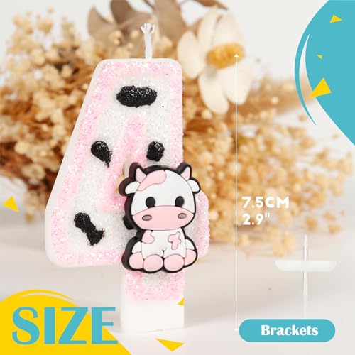 Pink Cow Glitter Birthday Candles Number 1 Birthday Decorations, Holy Cow Im One Birthday Decorations, Number 1 Candle for Cake, Cowgirl Theme Number Candle for Girls First 1st Birthday Party Décor