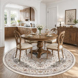 8ft Round Rug Low Pile Washable Vintage Print Rug Indoor Carpet
