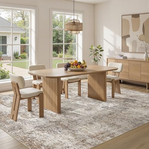 10x14 Area Rugs for Living Room: Washable Large Neutral Abstract Rug Soft Non Slip Stain Resistant Low Pile Indoor Carpet for Bedroom Dining Room Nursery Office Playroom - Brown Grey