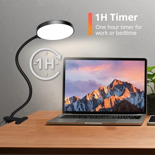 Reading Light with Remote, LED Desk Lamp Clip on [1H Timer & Nightlight] RA>95 Dimmable Flexible Gooseneck, Reading Lamp with Clamp for Table - 3.5'' (Adapter Included)