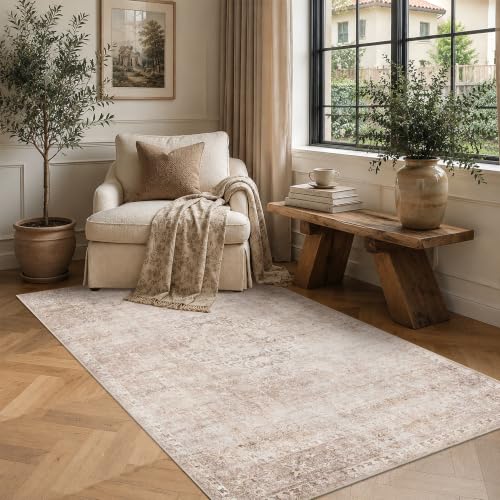 HelloTree 4x6 Vintage Washable Non-Slip Low Pile Area Rug