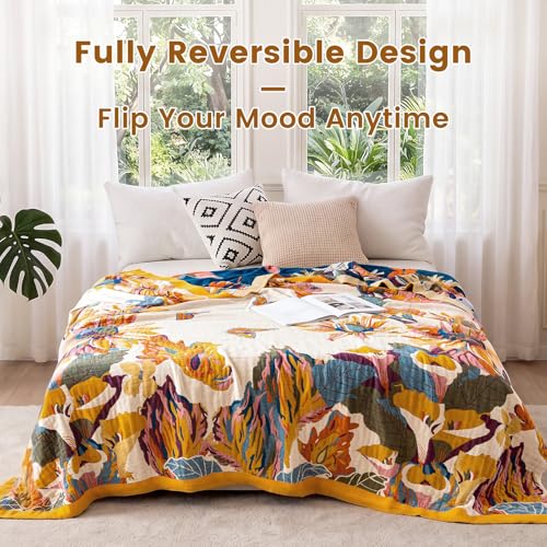 MSGKV Boho Throw Blanket for Couch and Sofa 50"x60" Cotton Throw Cover for Living Room with Floral and Butterfly, Summer Breathable&Lightweight Blanket