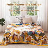 MSGKV Boho Throw Blanket for Couch and Sofa 50"x60" Cotton Throw Cover for Living Room with Floral and Butterfly, Summer Breathable&Lightweight Blanket