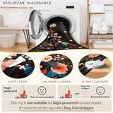 RELEANY Floral 5x7 Area Rugs Washable Print Boho Cute Carpet Non Slip Flower Low Pile for Living Room Bedroom Kitchen Office Farmhouse-Black