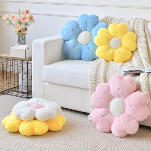 Flower Pillow, Cute Decorative Throw Pillow (White, 15 Inches) | Flower Shaped Pillow with Soft Plush for Bed Couch, Cute Daisy Pillow Dorm Decor Floor Seating Cushion