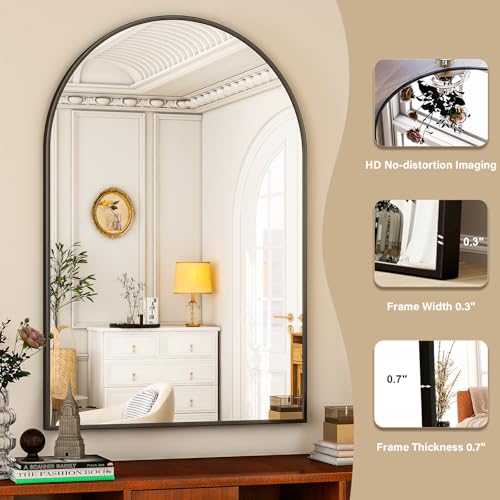 HARRITPURE Arched Wall Mirror – 30"x40" Arch Bathroom Mirror Metal Frame Vanity Mirror for Bedroom, Entryway Dresser Decor, Black
