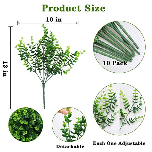 summer flower 10 Pack Artificial Boxwood Stems for Outdoors Unfading in The Sun Plastic Faux Plants Fake Foliage Shrubs Greenery for Garden Office Patio Wedding Farmhouse Indoor Decoration