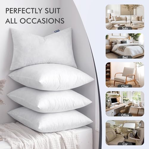 MIULEE Pillow Inserts 20x20 Inch Set of 4, Feather Mix Polycotton with Cotton Fabric Square Decorative Throw Pillows for Couch Bed Sofa