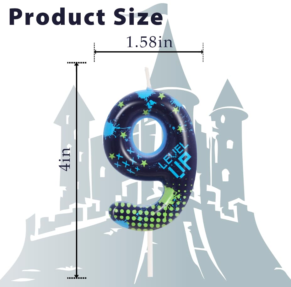STG Birthday Candles for Boys - Number 9 Candle for Video Game Birthday Cake Topper, Fort Battle Level Up Game Themed Birthday Party Supplies (Number 9)