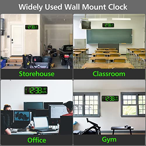 Zgrmbo 16-inch Digital Wall Clock with Remote Control, Large Display Digital Clock with Date, Indoor Temp, Week, 12/24H, Auto Dimming, A Wall Clock Suitable for Living Room, Warehouse, Shop, Gym