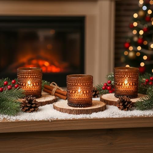 12 Pack Votive Candle Holders, Amber Vintage Candles Holders for Christmas