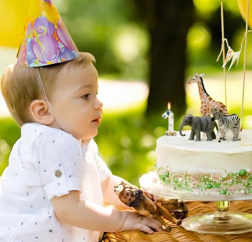 Wild Animal Number 1 Candle for Boys Girls, Wild One Cake Topper, First Birthday Decorations for Boy Girl, Jungle Safari Theme Party Supplies