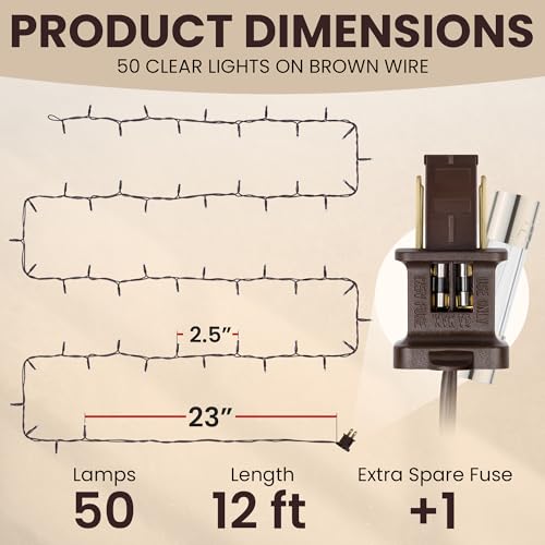 Teeny Lights 50Ct Brown - Warm Mini Bulbs with Brown Cord - Indoor/Outdoor Water-Resistant Farmhouse String Lights for Patio, Wedding, Home Decor, Rustic Christmas