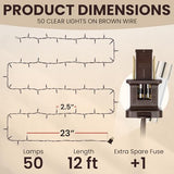 Teeny Lights 50Ct Brown - Warm Mini Bulbs with Brown Cord - Indoor/Outdoor Water-Resistant Farmhouse String Lights for Patio, Wedding, Home Decor, Rustic Christmas