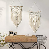 Dremisland Macrame Woven Wall Hanging Boho Geometric Woven Tapestry Beige & Grey Cotton Handmade Bohemian Art Decor with Tassel Craft Ornament for Bedroom Living Room Apartment Nursery (Beige-)