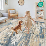 10x14 Area Rugs for Living Room Large Washable Abstract Rug Brown/Blue