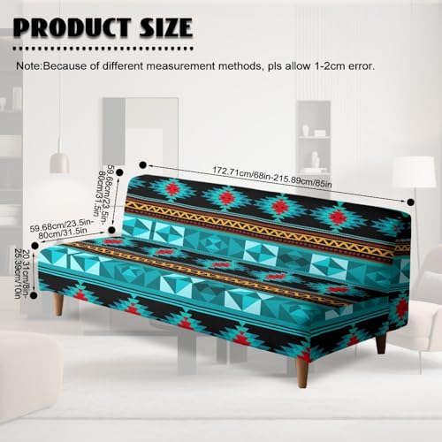 Western Aztec Futon Slipcover Aesthetic Armless Sofa Cover Washable Couch Slipcover Modern Home Decor Couch Covers for Sofa Furniture Protector