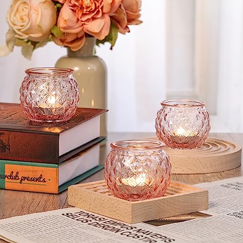 24 Pcs Pink Votive Candle Holders Round Glass Candle Holders Bulk