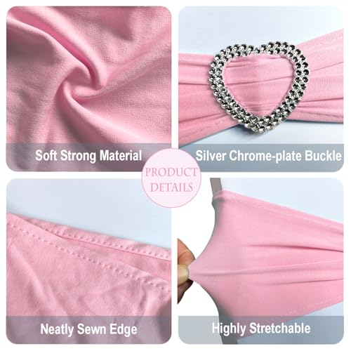 Pink Chair Sashes 100 Pack Spandex Pink Sashes for Chairs Stretch Chair Sashes Clearance with Heart Buckle Slider for Wedding Banquet Party Decorations