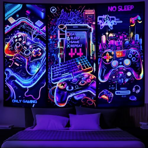 Galoker Blacklight Gaming Tapestry Cool Neon Game Controller Tapestry UV Reactive Gamer Player Wall Tapestries Funny Art Gaming Poster Tapestries Wall Hanging for Home Decor