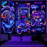 Galoker Blacklight Gaming Tapestry Cool Neon Game Controller Tapestry UV Reactive Gamer Player Wall Tapestries Funny Art Gaming Poster Tapestries Wall Hanging for Home Decor