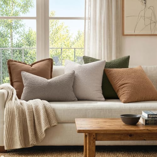 MIULEE 20x20 Inch Decorative Pillow Covers for Couch Bed Set of 2 Textured Boucle Neutral Throw Pillow Covers Natural Beige Ivory Accent Solid Pillowcases Sofa Living Room Home Decor