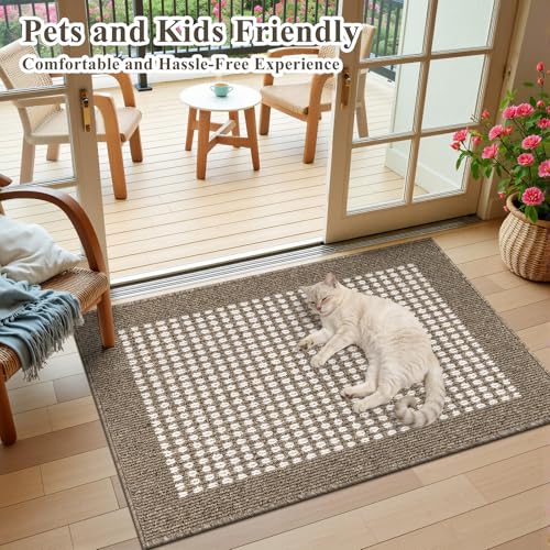 Indoor Door Mat 2x3ft, Absorbent Muddy Mats for Dogs, Low-Profile Entrance Welcome Mat with Non-Slip Rubber Backing, Washable Runner Carpet for Hallway,Entryway,Kitchen(Brown)