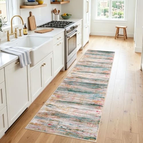 KOZYFLY Modern Rug Runner for Hallway 2x8 Green/Turquoise Kitchen Runner