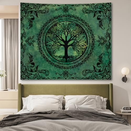 Apdidl Green Nature Tapestry for Bedroom Aesthetic, Hippie Ceiling Tree of Life Decor Tapestries Wall Hanging, Boho Bohemian Mandala y2k Art Backdrop for Dorm Living Room (51"X60")