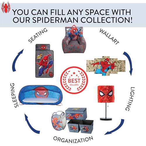 Idea Nuova Spiderman Stick Table Kids Lamp with Pull Chain, Themed Printed Decorative Shade, red and Black