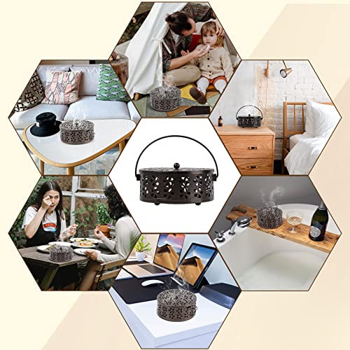 Portable Iron Mosquito Coil Holder with Handle Round Heat-Resistant Incense Holder for Home Office Camping (Bronze)