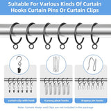 Curtain Rings with Eyelets, 48 Pack Metal Drapery Rings for Pinch Pleat Curtains Panels, Drape Rings Fits Up to 1.2 in Curtains Rod, 1.5 Inch I D Black