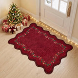 GarveeHome Christmas Rug 2x3 Red Scalloped Washable Doormat for Entryway
