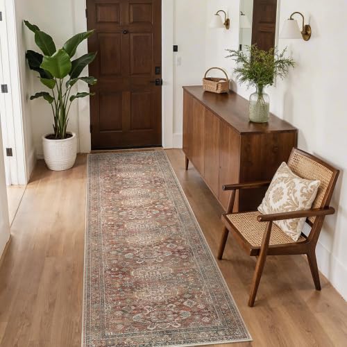 2.5x10 Hallway Runner Rug, Non Slip Washable, Brick
