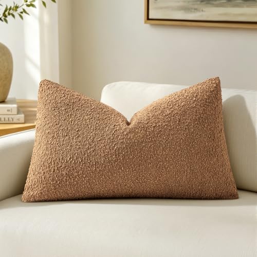 MIULEE Textured Boucle Lumbar Pillow Cover for Bed 14x20 Brown
