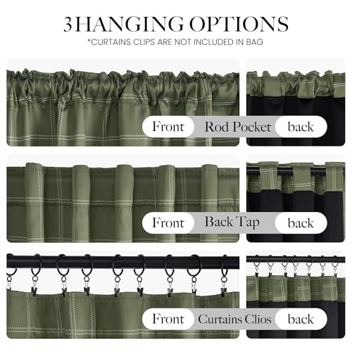 NICETOWN Buffalo Check Plaid 100% Blackout Curtains 84 Inches Long for Bedroom, Living Room Thermal Insulated Room Darkening Rod Pocket Back Tab Drapes, Olive Green, 52" W x 84" L, 2 Panels