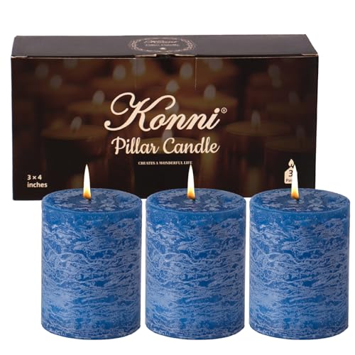 Layered Pillar Candles Set of 3, 3"x 4" Table Decor Ice Mist-Blue