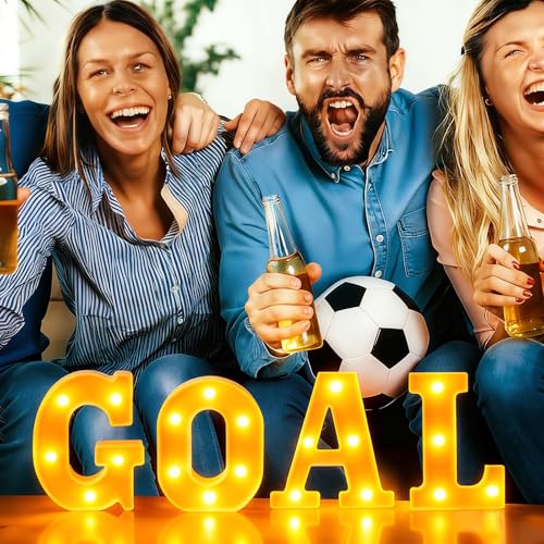 Honoson 4 Pcs Soccer Party Decorations Goal LED Lights Sign Soccer Football Birthday Decorations Sports Theme Table Decor for 2026 Gameday Tailgate Fans Match Point Party Supplies