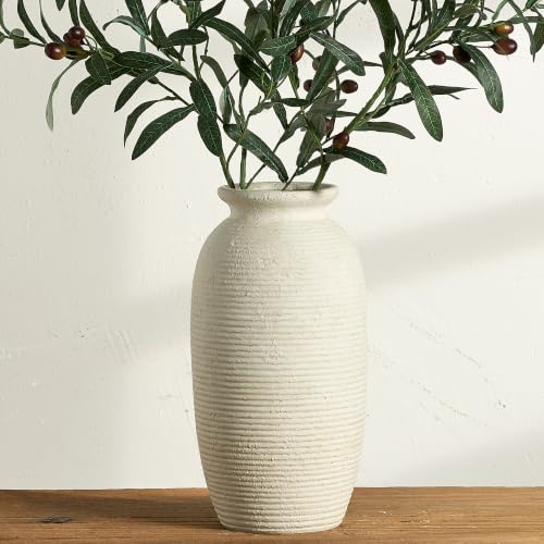 Ceramic Flower Vase, 12.5" Large Rustic Farmhouse Vases Home Decor Tall Pottery Decorative Pampas Vase for Table Living Room Entryway Mantel Bookshelf Bedroom Bathroom Kitchen - W