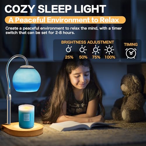 Candle Warmer Lamp with Timer 2H/4H/8H, Adjustable Height Dimmable Candle Lamp with 2 Bulbs, Wax Melt Warmer for Jar Candles, House Warming, Home Decor, Christmas Gifts for Women, Mom(Ocean)