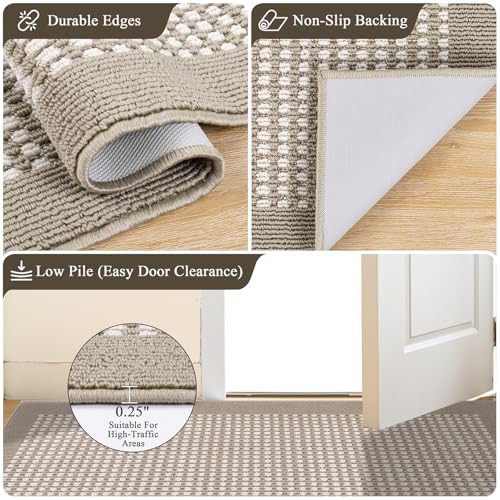 Ileading Laundry Room Runner Rug 2'x6' Non Slip Farmhouse Kitchen Floor Mats with Rubber Backing Machine Washable Beige Indoor Decor Carpet for Doormat Hallway Entryway Petmat Garage Balcony
