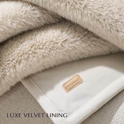 EVERGRACEHOME Luxury Soft Faux Chinchilla Fur Throw Blanket for Couch, Warm Thick Heavy Winter Throw Blanket 1220GSM for Bed, Fluffy Cozy Mink Blanket with Reversible Velvet, Birch Mink, 60"x80"