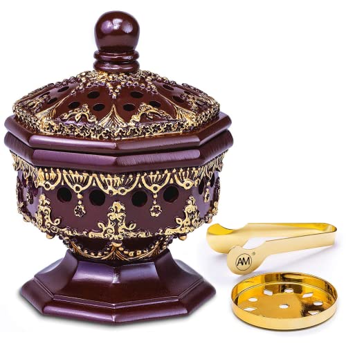 Charcoal Incense Burner Holder Luxury Octagon - Bakhoor Burner, Frankincense Resin Burner - for Office & Home Decor | Suitable for Incense Charcoal