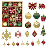 Alupssuc 82pcs Christmas Balls Ornaments Set, Delightful Classic Gift Set, Shatterproof Plastic Decor for Xmas Tree Holiday Wedding Party Decorations with Hanging Strings, Gold, Red and Green