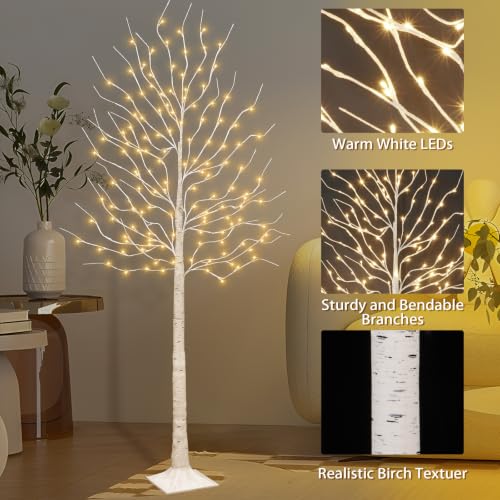 2Pack Lighted Birch Tree with 144 Warm White Lights, 8 Modes Prelit White Artificial Christmas Trees with Timer for Holiday Indoor Outdoor Decor Garden Wedding Party Bedroom Decoration